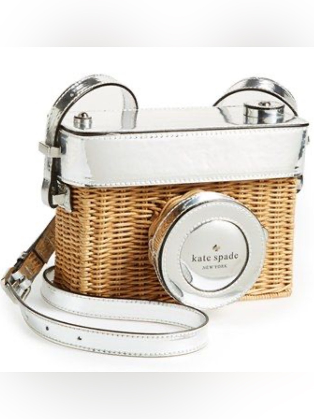 kate spade White & Natural Wicker Camera-Shaped Crossbody